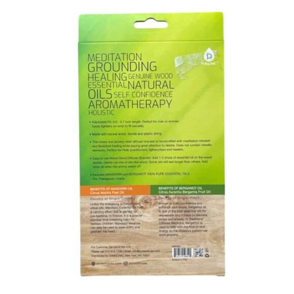 Pursonic Aromatherapy Natural Wooden Bracelet Mandarin & Bergamot Essential Oil - Picture 7 of 11
